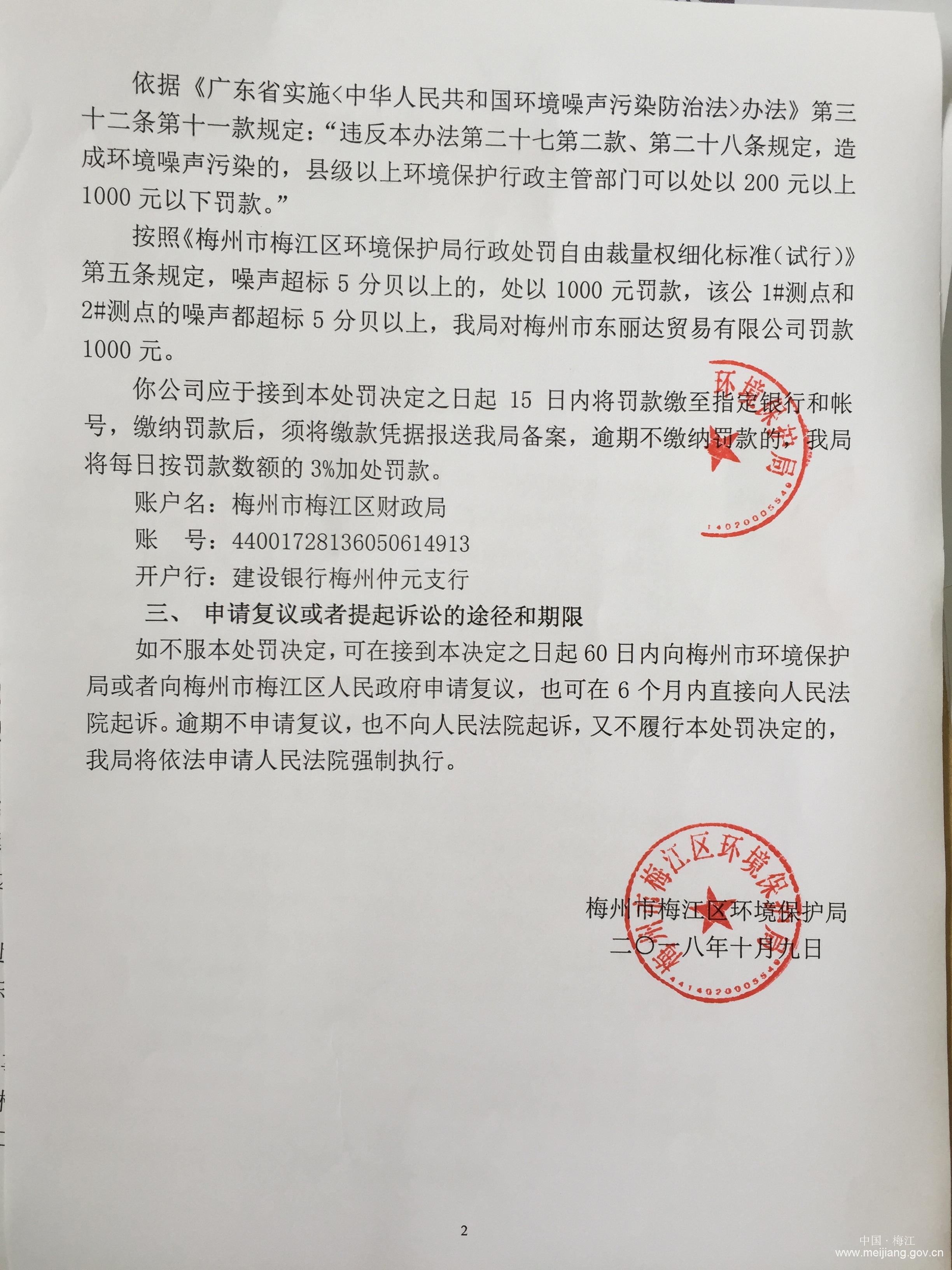 梅區(qū)環(huán)罰字[2018]044號(hào)（梅州市東麗達(dá)貿(mào)易有限公司）1